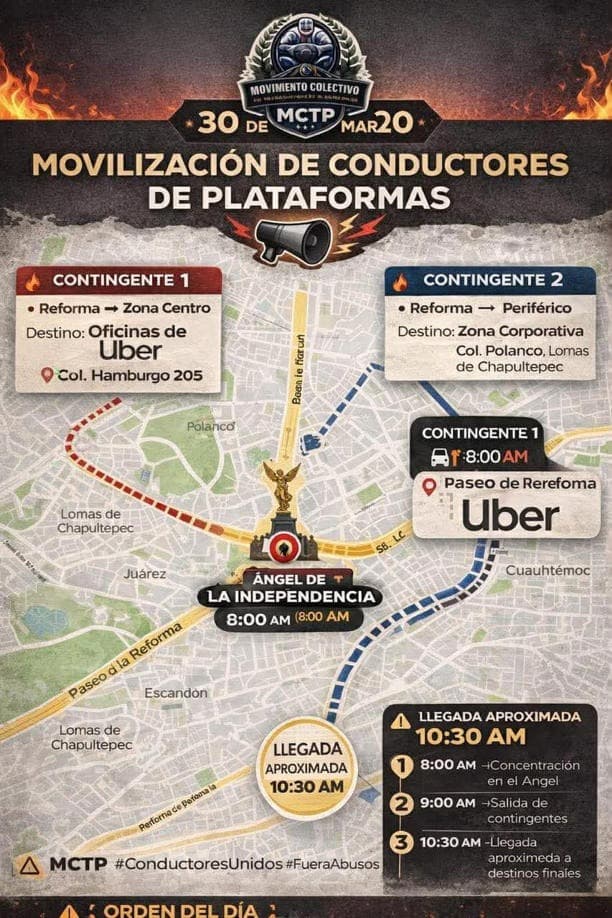 🚀 🪧 Conductores de Uber y Didi convocan a megamarcha en CDMX por derechos laborales
