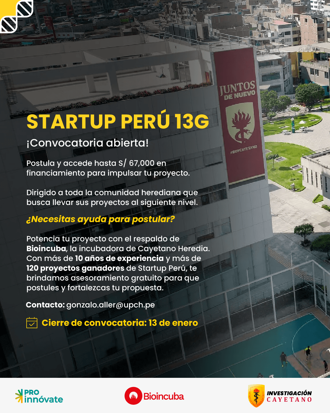 🚀 Abierta la Convocatoria Startup Perú 13G de Bioincuba