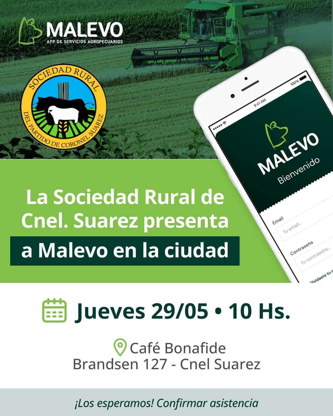 🌎 🌾 Malevo presenta la primera app para contratación de servicios agrícolas en Coronel Suárez