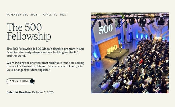 🚀 500 Global lanza convocatoria para el Batch 37 de su Fellowship con inversión inicial