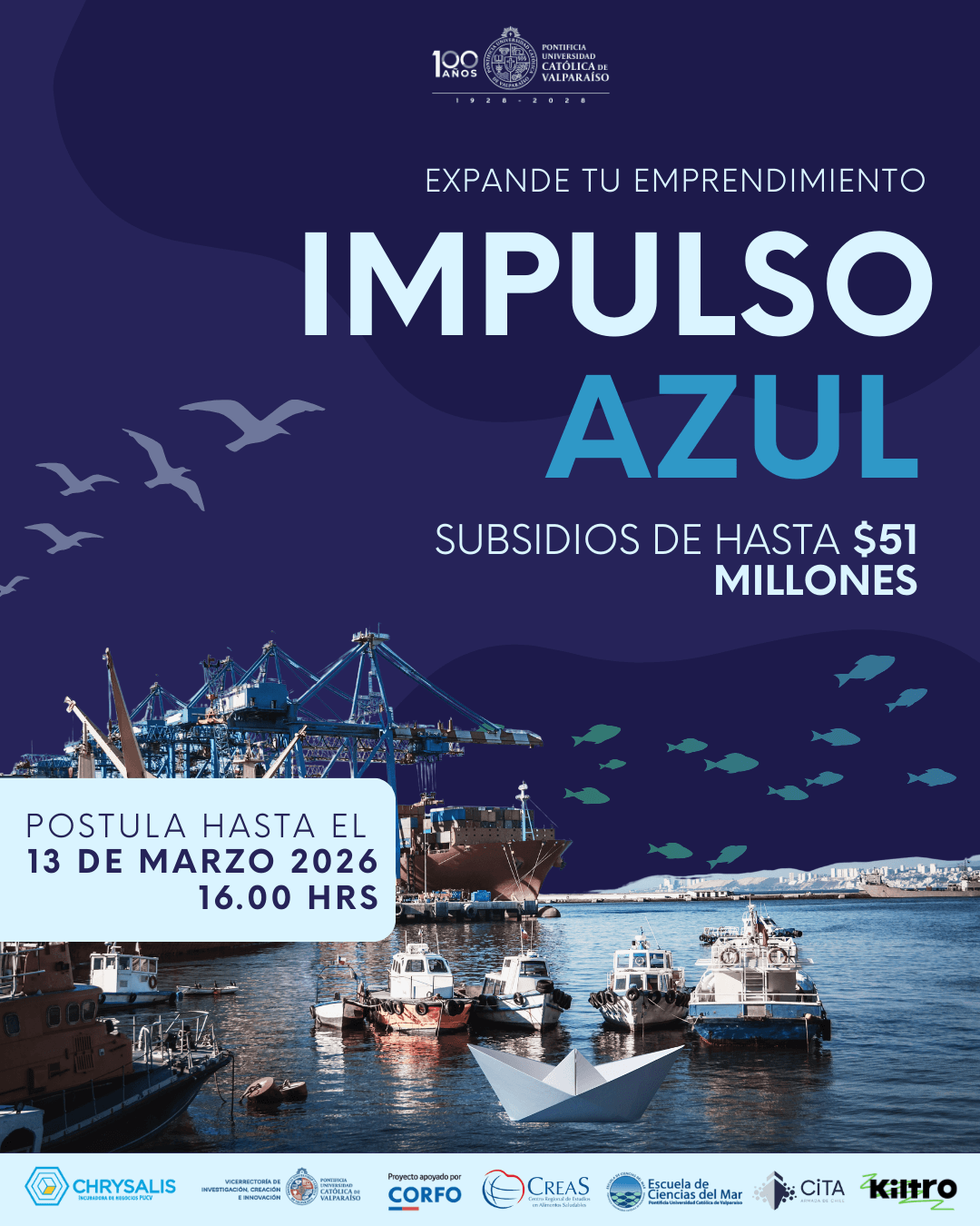 🚀 🌊 Chrysalis PUCV lanza “Impulso Azul” para emprendimientos de Economía Azul